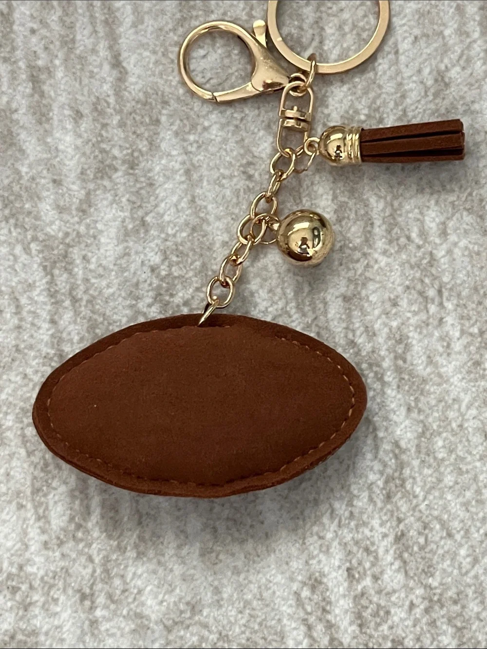 Rhinestone Brown Football Key & Card Holder Charm with Tassel